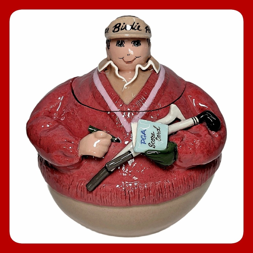 Kay Steindorf 1996 Original Golf Golfer Ceramic Cookie Jar Red VTG Art Pottery